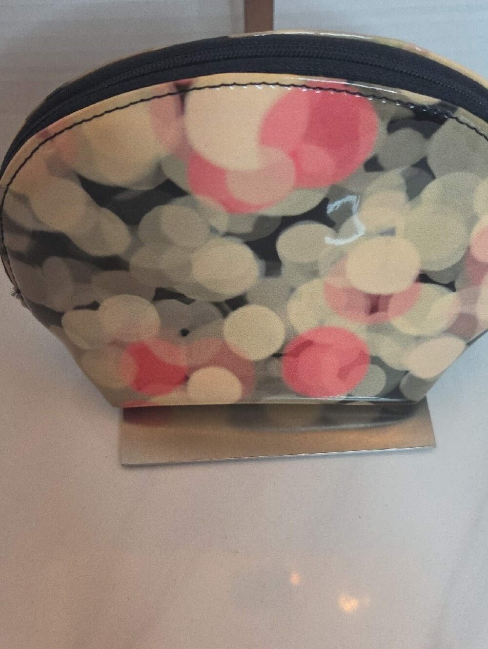 kate spade glossy bokeh cosmetic pouch in black, pink & white - Picture 5 of 8